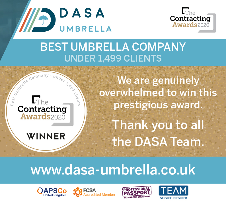 Contracting Awards 2020 Winner of the Best Umbrella Company (Under 1, 499 Clients) Category