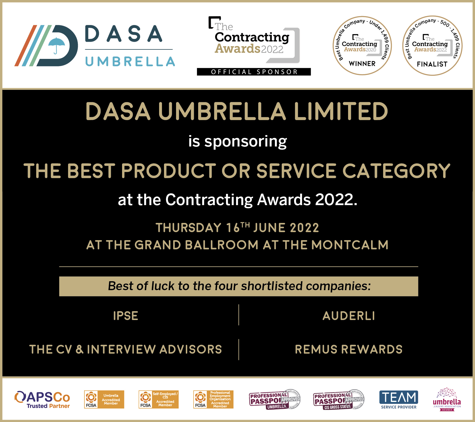 DASA SPONSORS BEST PRODUCT OR SERVICE CATEGORY AT THE CONTRACTING AWARDS 2020