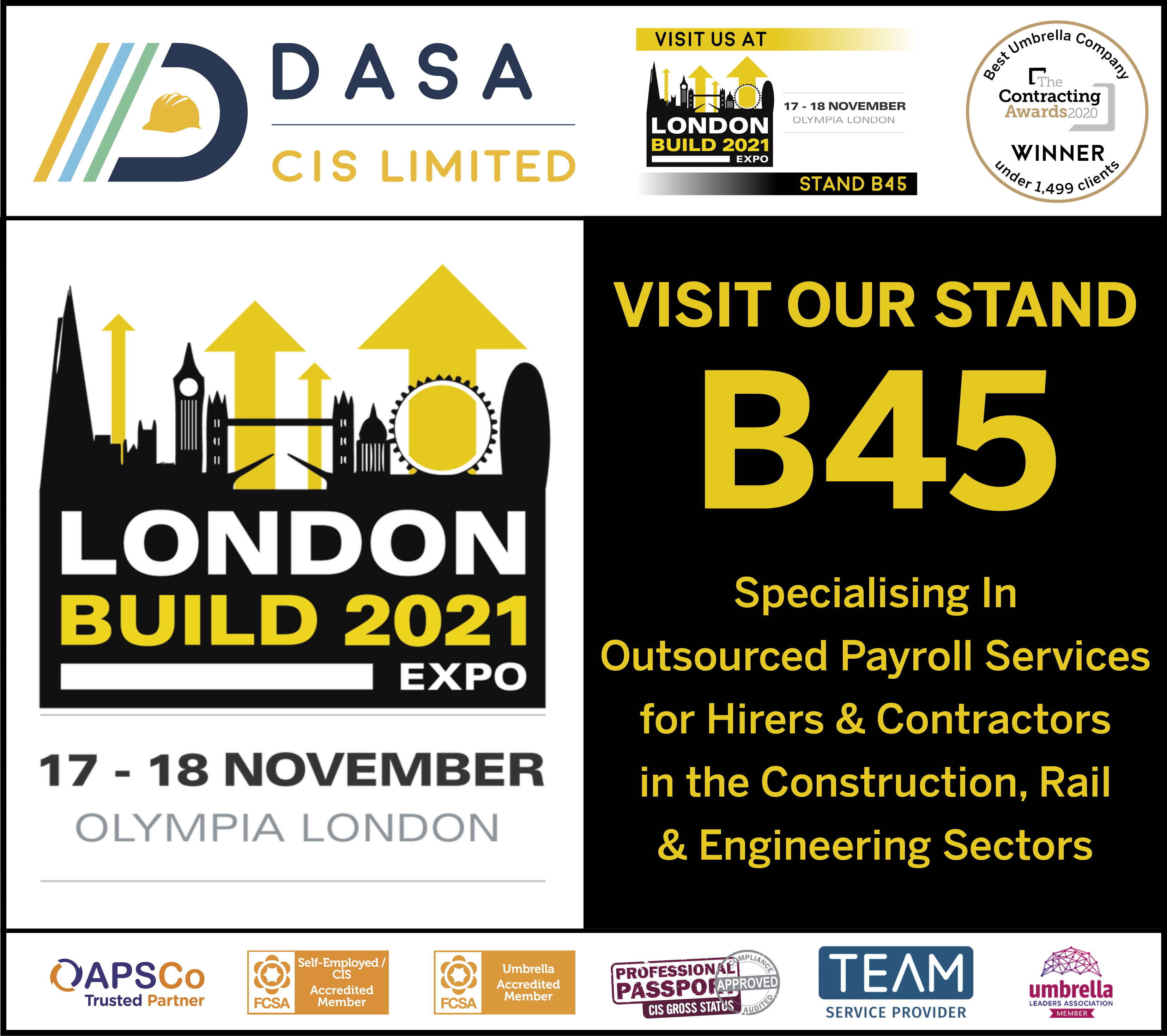 DASA CIS Limited Exhibiting at London Build 2021 Expo in November