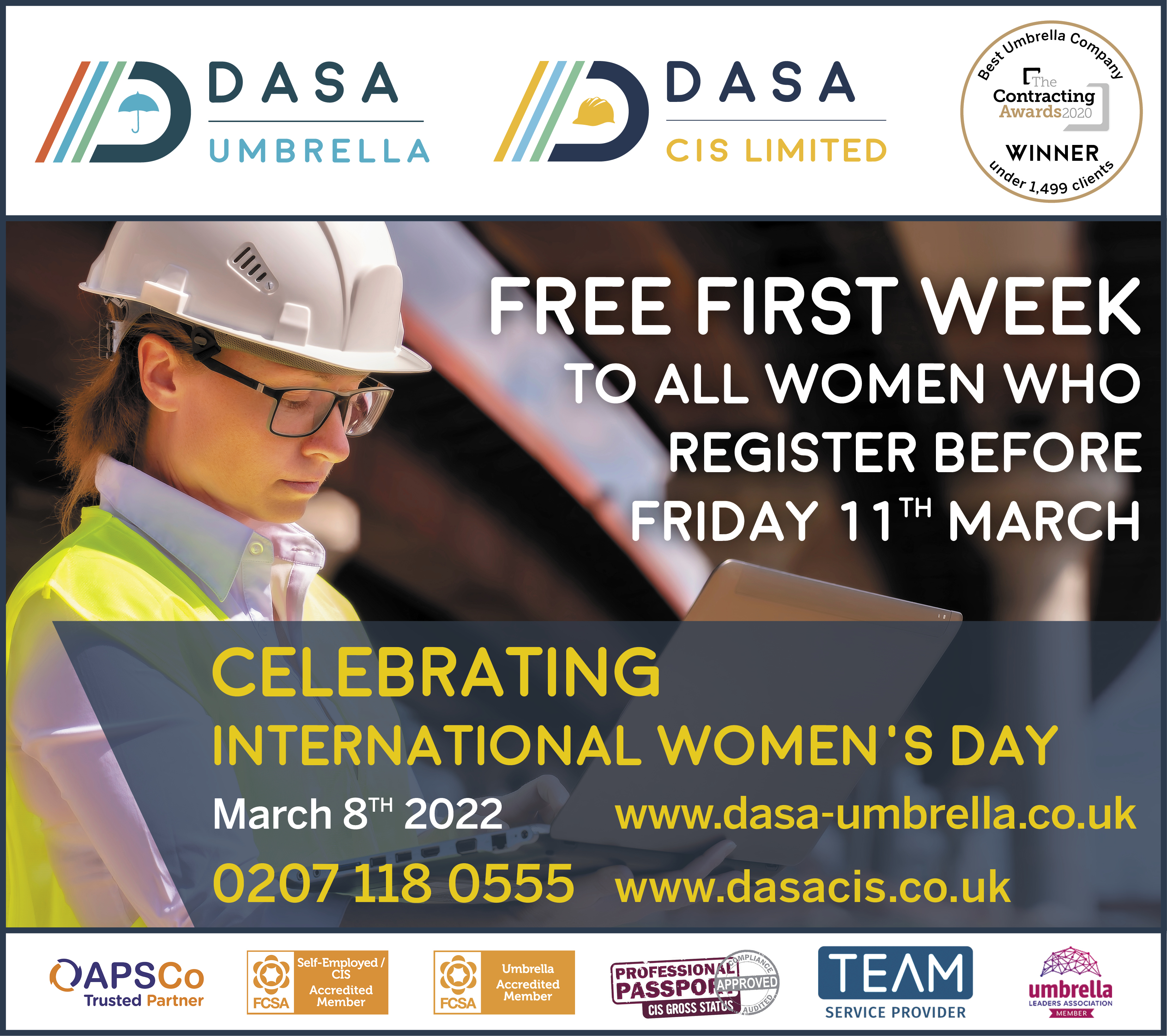 FREE WEEK FOR FEMALE CONTRACTORS – CELEBRATING INTERNATIONAL WOMEN’s DAY